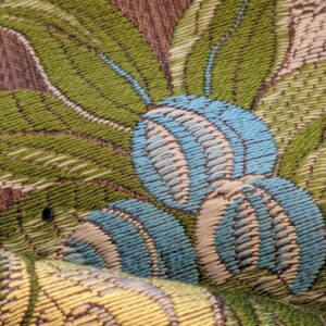 Scalamandre Mont Blanc Silk Lampas Green Gold Blue On Hazelnut Bro 56″Width x 46″ Length