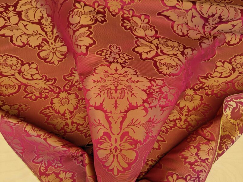 PXL_20240607_204435725 Scalamandre Red Damask Medallion Botanical Renaissance Reversible 4.3yard