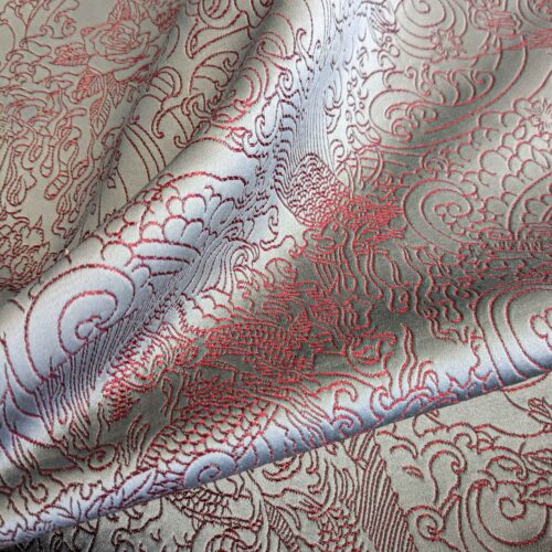 PXL_20240611_191853158 1 yard Jean Paul Gaultier Skin Nectar Polyester Cotton Animals Dragon Fish Abstract Art Deco Gray Red