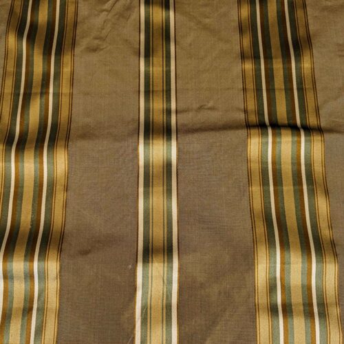 PXL_20240611_194504187 0.8y Scalamandre Gustave Stripe Bronze Brown Gold Green Old World Weavers 100% Silk Stripe