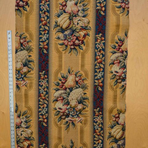 PXL_20240702_204042363 20 EV36 Scalamandre Fruits De La Passion Multi on Gold Stripe Cotton Botanical Neoclassical 1.9 yds  x 29"W