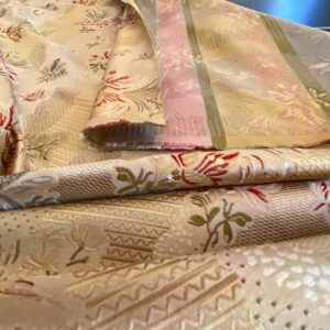 WhatsApp Image 2024-08-22 at 02.28.31_aac18662 100%silk Lampas Garden Trail French Lace Creamy Gold MSRP USD 300+