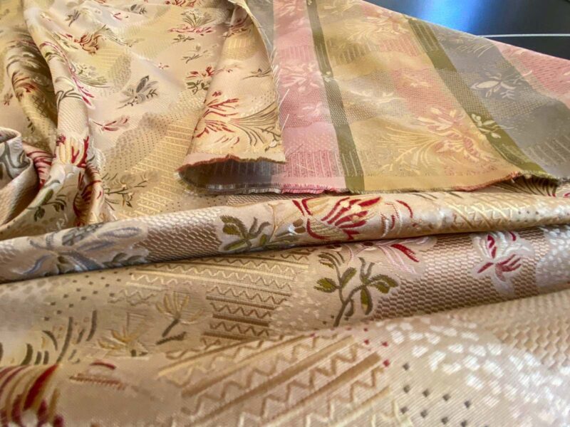 WhatsApp Image 2024-08-22 at 02.28.31_aac18662 100%silk Lampas Garden Trail French Lace Creamy Gold MSRP USD 300+