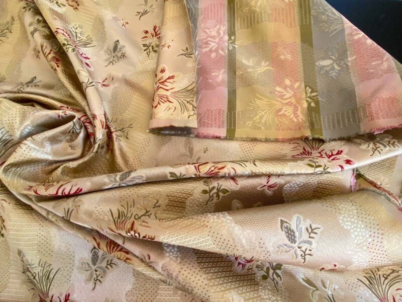 WhatsApp Image 2024-08-22 at 02.28.31_e2e0f249 100%silk Lampas Garden Trail French Lace Creamy Gold MSRP USD 300+