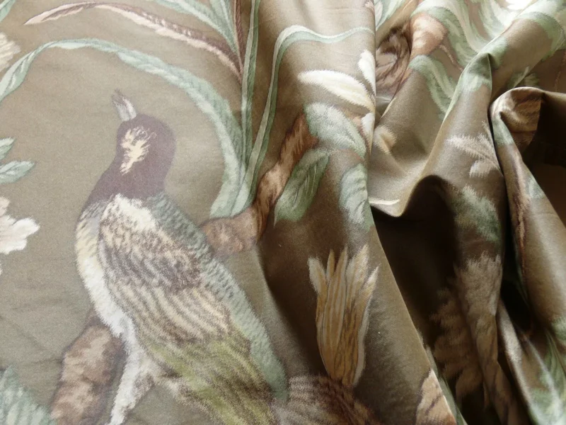 s-l1600 (11) 1.1y Scalamandre Oiseau des Exotique 100% Silk Warp Print Bird Brown Light Mocha