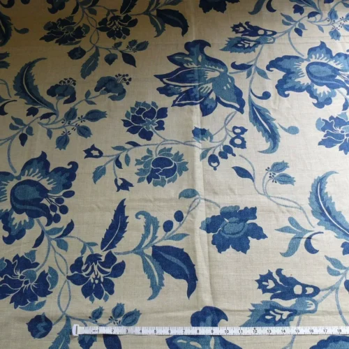 1.9Y  Osborne $ Little/Nina Campbell White Indigo & Beige Blue Linen Print #887