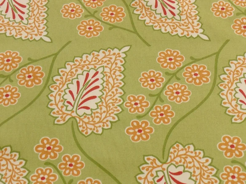 s-l1600 (6) By yard Scalamandre Winslett Foliage Cotton Print in Green Red Orange White Hand Printed in Italy MSRP0/Y