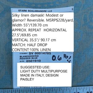 P1100611 Scalamandre Old World Weavers  Blanchisserie Powder Blue Linen Paisley Jacquards Woven MSRP USD 228/y