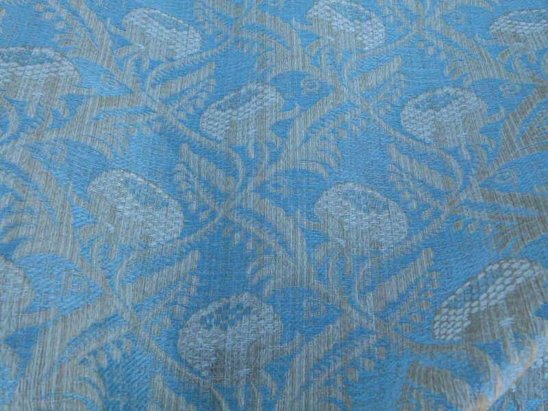 P1100875 Scalamandre Boutonniere Powder Blue Renaissance Small Scale Berry Pomegranate Jacquard Cotton Linen MSRP USD 402/y