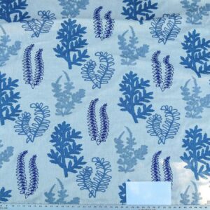 P1100886 Scalamandre Harbor Blue Seaweeds Ocean Plants Coral Reef Embroidery Linen MSRP USD 288