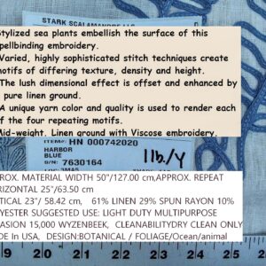 P1100888 Scalamandre Harbor Blue Seaweeds Ocean Plants Coral Reef Embroidery Linen MSRP USD 288