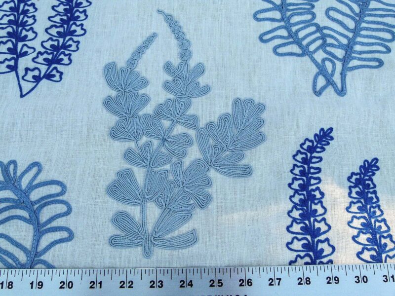 P1100890 Scalamandre Harbor Blue Seaweeds Ocean Plants Coral Reef Embroidery Linen MSRP USD 288