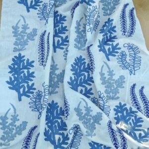 P1100894 Scalamandre Harbor Blue Seaweeds Ocean Plants Coral Reef Embroidery Linen MSRP USD 288