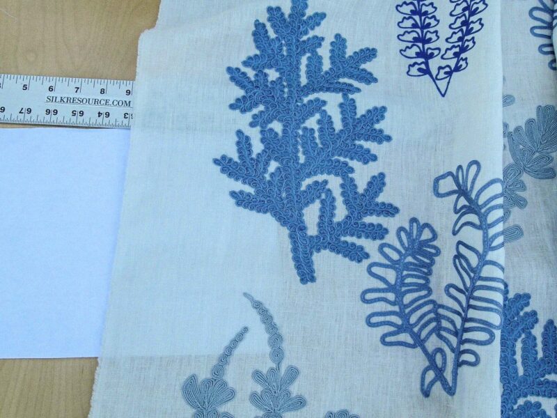 P1100895 Scalamandre Harbor Blue Seaweeds Ocean Plants Coral Reef Embroidery Linen MSRP USD 288