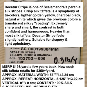 PXL_20240919_201513120 By yard Scalamandre Decatur Stripe Yellow Beige & Charcoal Black White Silk MSRP USD 198/y