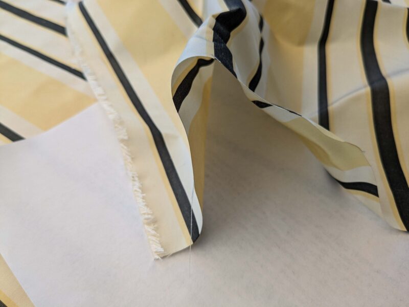 PXL_20240919_201531942 By yard Scalamandre Decatur Stripe Yellow Beige & Charcoal Black White Silk MSRP USD 198/y