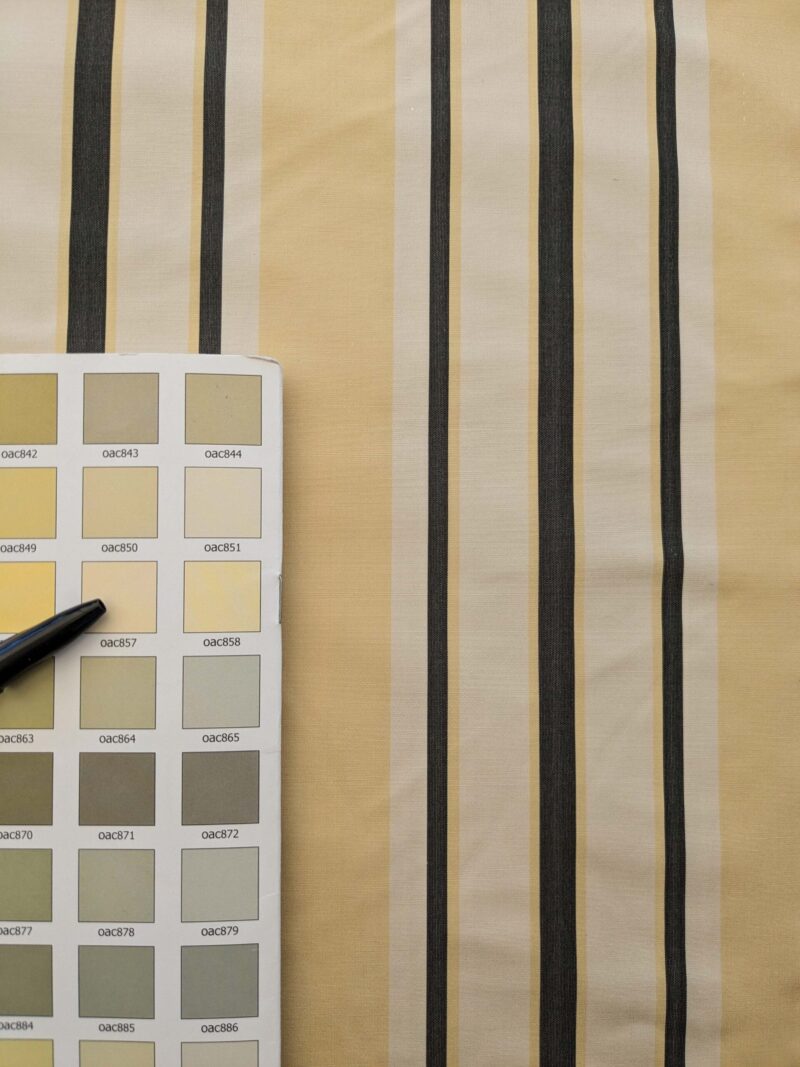 PXL_20240919_201624317 By yard Scalamandre Decatur Stripe Yellow Beige & Charcoal Black White Silk MSRP USD 198/y