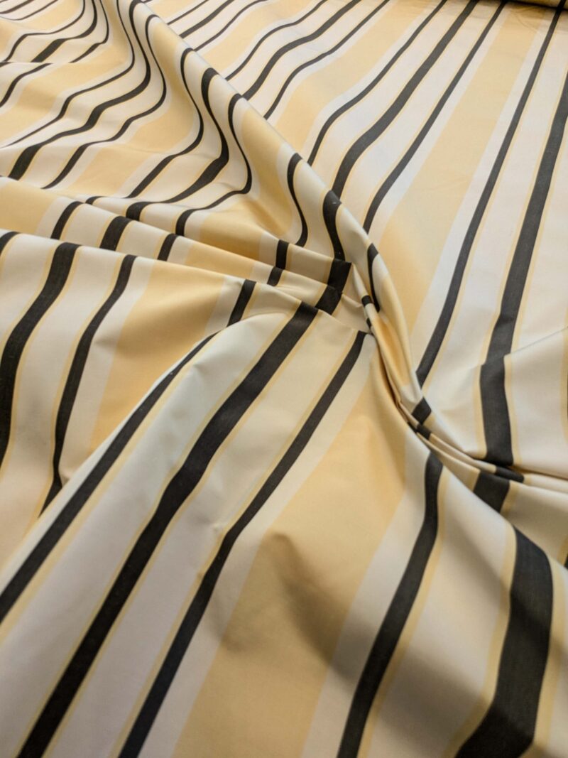 PXL_20240919_201729436 By yard Scalamandre Decatur Stripe Yellow Beige & Charcoal Black White Silk MSRP USD 198/y