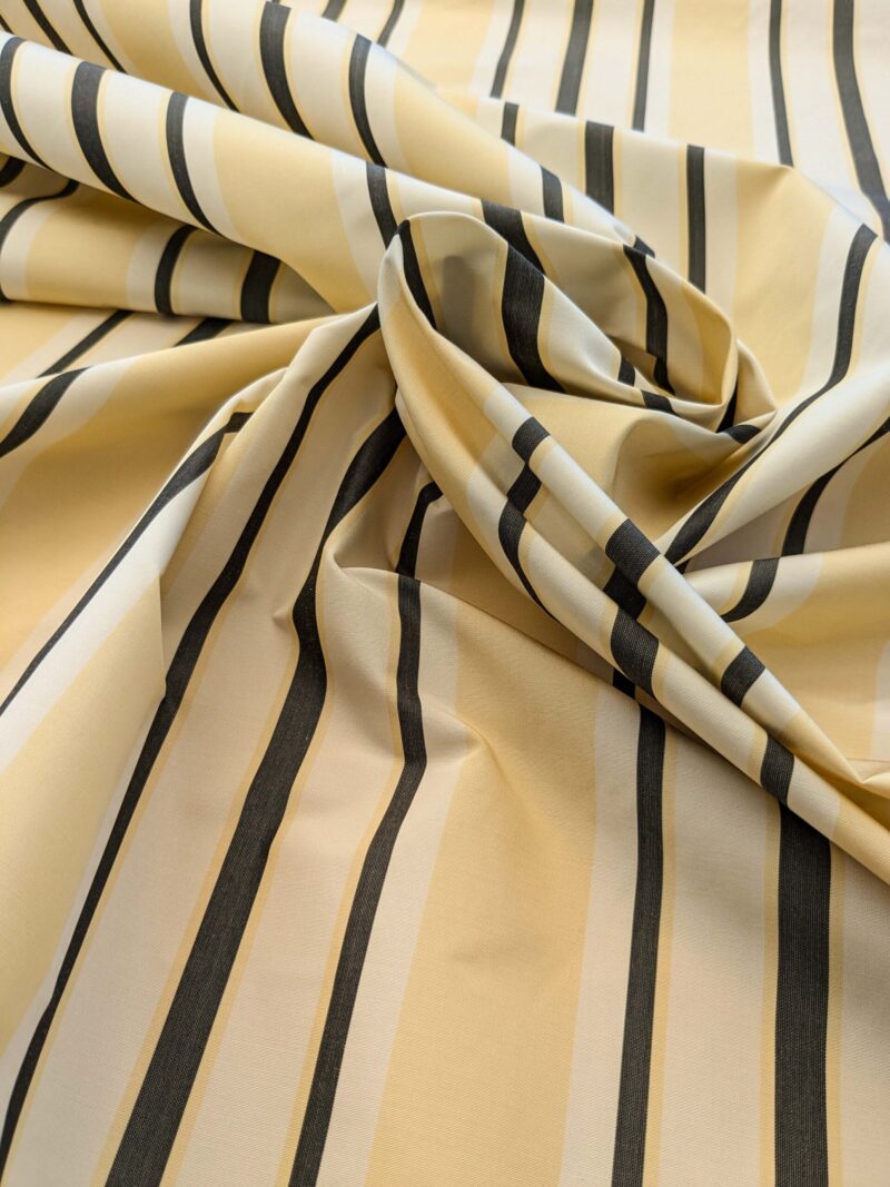 PXL_20240919_201826116 By yard Scalamandre Decatur Stripe Yellow Beige & Charcoal Black White Silk MSRP USD 198/y