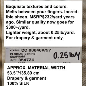 by yard Scalamandre Florian Stripe Sefoam Blue Green Silver Beige Silk Satin Semi Sheer MSRP USD 232/yard