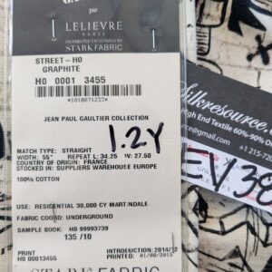 11 EV38 Scalamandre Jean Paul Gaultier Gothic Street Ho Graphite Abstract Graphic Historical Cotton MSRP USD538/y 1.2y