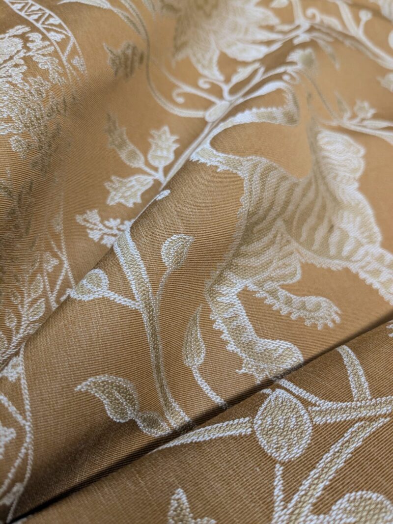 WhatsApp Image 2024-09-13 at 06.42.10_96f81e33 By Yd Lee Jofa Kalabagh Weave Curry Burnt Gold Tiger Sniffs Rose MSRP USD 259/y Border One Side