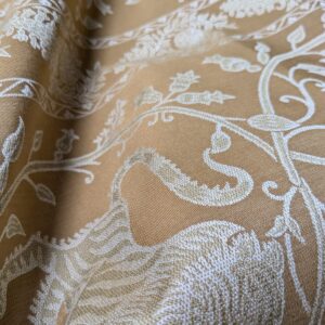 WhatsApp Image 2024-09-13 at 06.42.10_a0fbf2c5 By Yd Lee Jofa Kalabagh Weave Curry Burnt Gold Tiger Sniffs Rose MSRP USD 259/y Border One Side