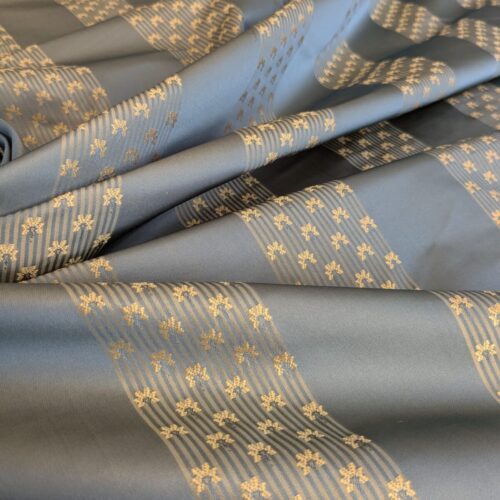 WhatsApp Image 2024-09-18 at 07.13.21_0c3b2664 By Yard Scalamandre Caridessa Blue And Gold Yellow Stripe Melodic Silk Jacquard MSRP USD 236/Y
