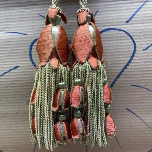 Scalamandre Tulip Tieback Pink Green Cream Tassel Rayon Cotton Wood MSRP USD 1,996