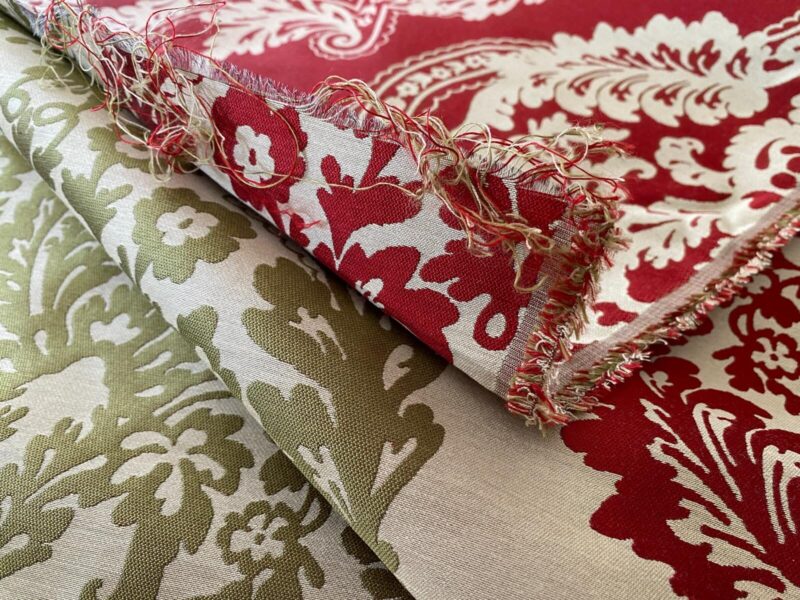 WhatsApp Image 2024-09-27 at 07.33.44_11f076ad by yard Lee Jofa Mulberry Home Staveley Damask Ruby Olive Green Red White Floral Stripe MSRP USD 196/y