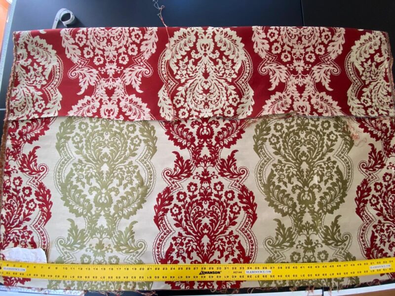 WhatsApp Image 2024-09-27 at 07.33.44_3cc9e40e by yard Lee Jofa Mulberry Home Staveley Damask Ruby Olive Green Red White Floral Stripe MSRP USD 196/y