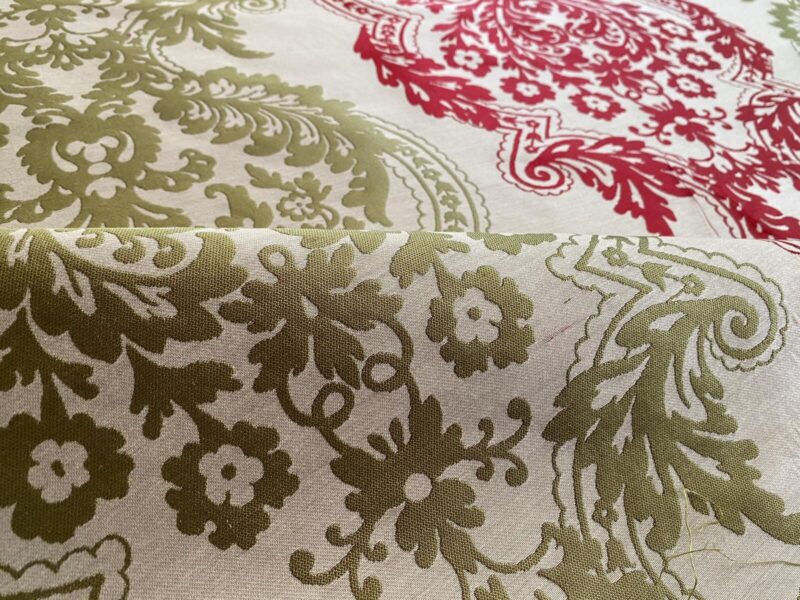 WhatsApp Image 2024-09-27 at 07.33.44_64d2ac9b by yard Lee Jofa Mulberry Home Staveley Damask Ruby Olive Green Red White Floral Stripe MSRP USD 196/y