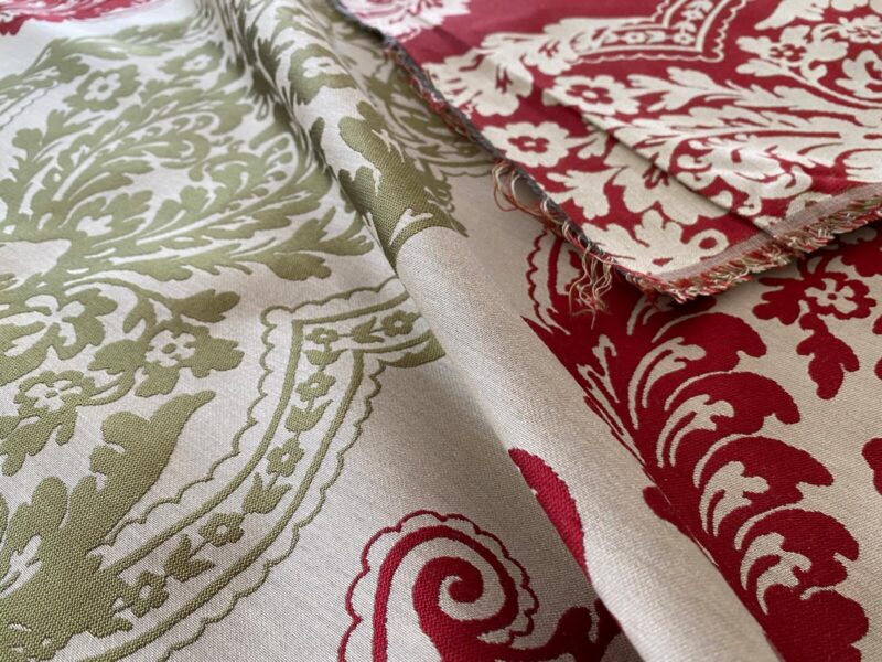 WhatsApp Image 2024-09-27 at 07.33.44_6adc6966 by yard Lee Jofa Mulberry Home Staveley Damask Ruby Olive Green Red White Floral Stripe MSRP USD 196/y