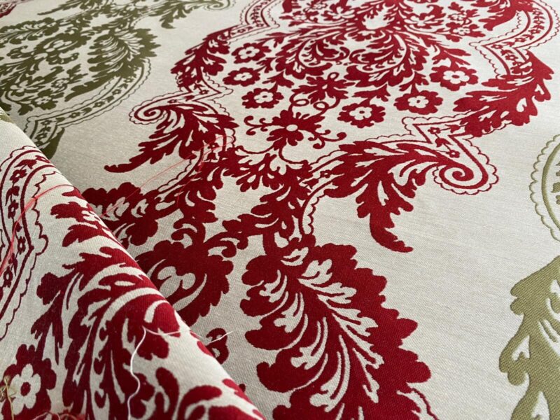 WhatsApp Image 2024-09-27 at 07.33.44_969ad542 by yard Lee Jofa Mulberry Home Staveley Damask Ruby Olive Green Red White Floral Stripe MSRP USD 196/y