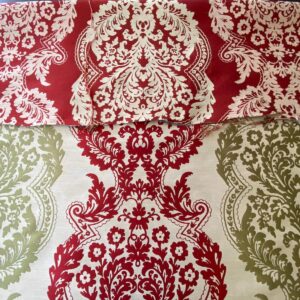 WhatsApp Image 2024-09-27 at 07.33.44_a3bdb03f by yard Lee Jofa Mulberry Home Staveley Damask Ruby Olive Green Red White Floral Stripe MSRP USD 196/y