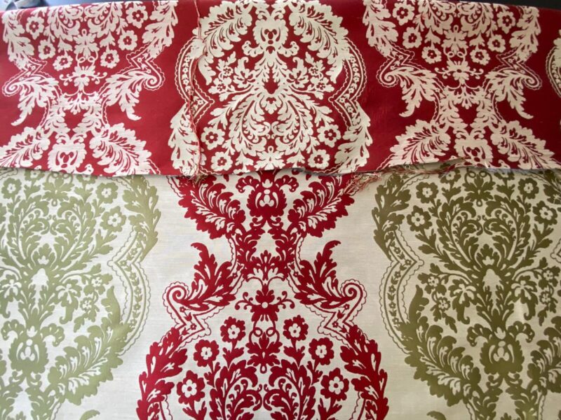 WhatsApp Image 2024-09-27 at 07.33.44_a3bdb03f by yard Lee Jofa Mulberry Home Staveley Damask Ruby Olive Green Red White Floral Stripe MSRP USD 196/y