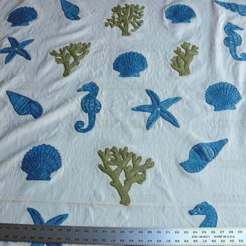 products-P1630548-1 Lee Jofa Marino Crewel Aqua/lime Green Blue Wool on Cotton Seahorse MSRP USD 190/Y