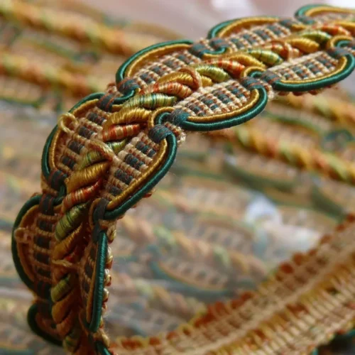 s-l1600 by yard HiEND Italian Tape Gimp Trim Emerald Green Orange Gold 100% Viscose Plastic6