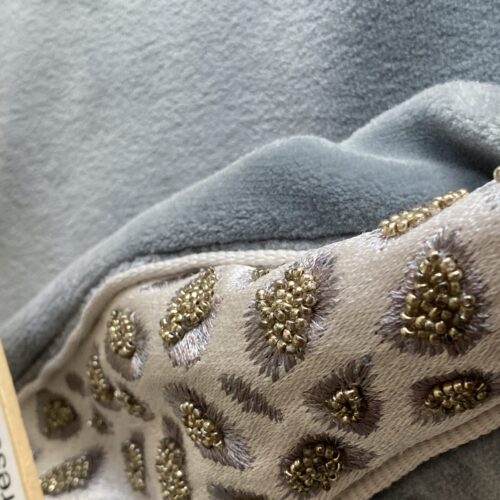 IMG_7242 Pillow Case only Scalamandre Catwalk Pillow Velvet with beaded edge 20x20" pale Sky Blue MSRP00+