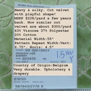 P1030339 Scalamandre Princess Aida Bamboo Green Cut Velvet Silky  Old World Weavers MSRP USD 265/Y