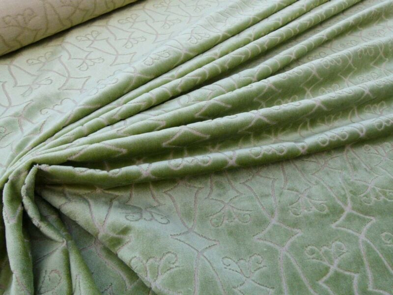 P1030344 Scalamandre Princess Aida Bamboo Green Cut Velvet Silky  Old World Weavers MSRP USD 265/Y