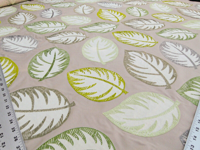 P1100346 Scalamandre Palmer Green Applique And Embroidery Leaves Pattern Blue by Hinson MSRP USD 367/y