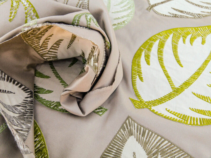 P1100348 Scalamandre Palmer Green Applique And Embroidery Leaves Pattern Blue by Hinson MSRP USD 367/y