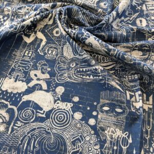 PXL_20240925_173347207 0.4Y Scalamandre Brooke Navy On White Blue Cotton Linen Print Heavy Cotton Linen Jacobean Flower Albert Hadley (Copy)