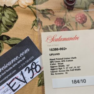 PXL_20240925_173950438.MP 13 EV38 Scalamandre Upland Hand Printed Union Cloth Straw Yellow Floral Berry pheasant bird 1.2y x 53"