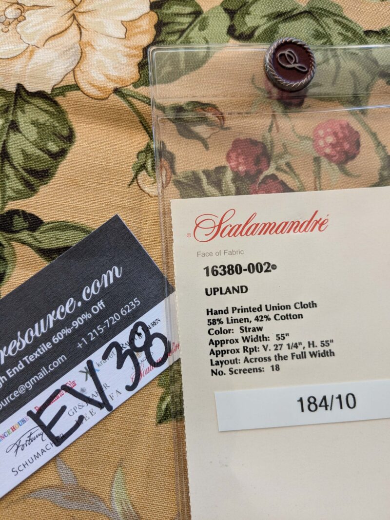 PXL_20240925_173950438.MP 13 EV38 Scalamandre Upland Hand Printed Union Cloth Straw Yellow Floral Berry pheasant bird 1.2y x 53"