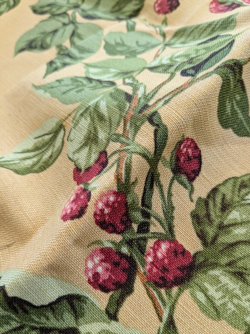 PXL_20240925_174134688 13 EV38 Scalamandre Upland Hand Printed Union Cloth Straw Yellow Floral Berry pheasant bird 1.2y x 53"