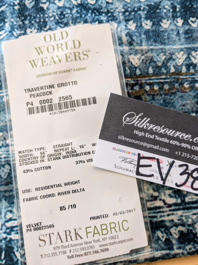 PXL_20240925_181100630 20 EV38  1.2yard x 57" Scalamandre Old World Weavers Travertine Grotto Silverpoint Blue Velvet Abstract Cotton  MSRP USD256/y