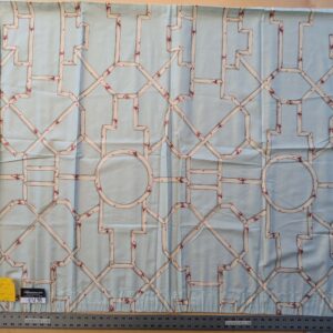 22 EV38 Scalamandre Baldwin Bamboo Print  Cream and Red on Aqua Chinoiserie fabric 1.2y