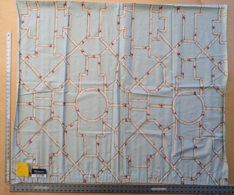 22 EV38 Scalamandre Baldwin Bamboo Print  Cream and Red on Aqua Chinoiserie fabric 1.2y